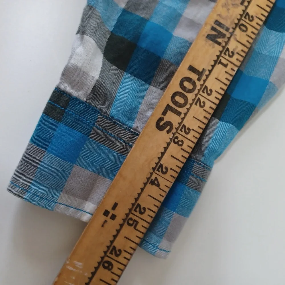 Timberland Shirt Mens Med Slim Fit Blue White Gray Plaid Long Sleeve Button Down